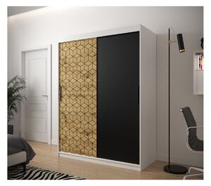 Šatní skříň s grafikou PERIANA - šířka 150 cm, bílá / dub artisan / černá