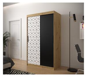 Šatní skříň s grafikou PERIANA - šířka 120 cm, dub artisan / bílá / černá