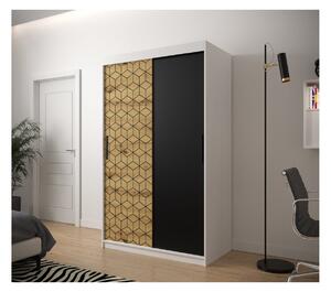 Šatní skříň s grafikou PERIANA - šířka 120 cm, bílá / dub artisan / černá