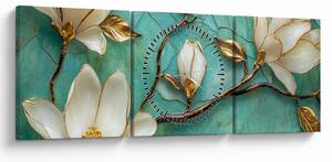 Obraz - 3D magnólie (s hodinami) (90x30 cm)