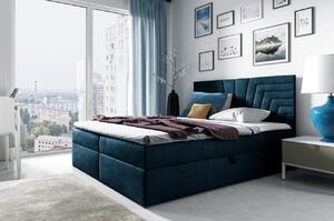 Čalouněná postel s prošívaným čelem SUSANA - 160x200, modrá + topper ZDARMA