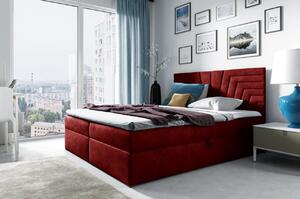 Čalouněná postel s prošívaným čelem SUSANA - 120x200, červená + topper ZDARMA