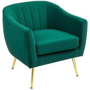 HOMCOM Čalouněné Křeslo se Záhlavím a Područky, Moderní Design, Kovové Nohy (71x72x73 cm) Zelené | Aosom