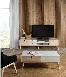 Bílý TV stolek s nohami z borovicového dřeva Marckeric Kiara
