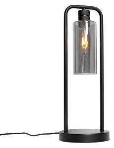 Moderní stolní lampa černá s kouřovým sklem - Stavelot