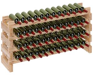 HOMCOM Dřevěný regál na víno z jedlového dřeva, vinotéka s 4 policemi na 48 lahví a max. nosností 60 kg, 114x28x56,5 cm, přírodní dřevo | Aosom