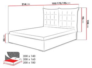Čalouněná postel s vysokým sklápěcím čelem 140x200 DASSOW - modrá