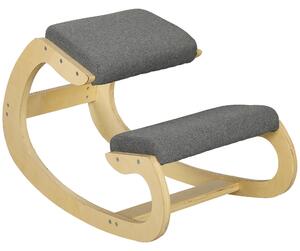 HOMCOM Ergonomická Kolení Židle, Dřevěná Kolení Židle, Kancelářská Židle do Domácí Kanceláře, Zdravotní Židle pro Zlepšení Držení Těla, Šedá | Aosom
