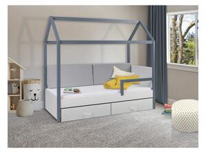 Dětská postel domeček se zábranou 80x180 SONTRA 2 - bílá / grafitová