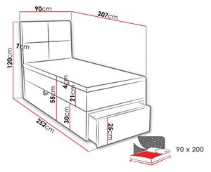 Jednolůžková boxpringová postel 90x200 LUGAU - bílá ekokůže, pravé provedení