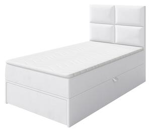 Jednolůžková boxpringová postel 90x200 LUGAU - bílá ekokůže, levé provedení