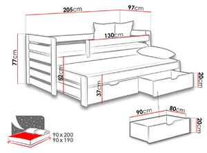 Rozkládací dětská postel 90x200 GERA - bílá