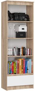 Ak furniture Kancelářský regál Rexa 60 cm 1 šuplík a 4 police dub sonoma/bílý