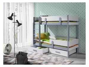 Dětská patrová postel se zábranou 80x180 HALVER 1 - šedá / bílá, pravé provedení