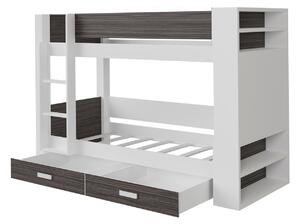 Dětská patrová postel se šuplíky 80x180 LEUN - bílá / zebrano, levé provedení