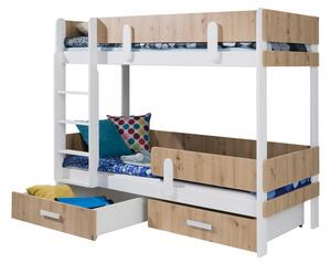 Dětská patrová postel se zábranou 80x180 HALVER 1 - bílá / dub artisan, levé provedení