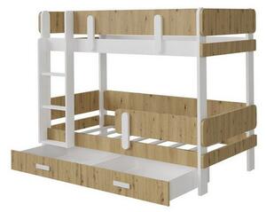 Dětská patrová postel se zábranou 80x180 HALVER 1 - bílá / dub artisan, levé provedení