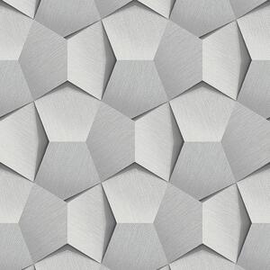 Geometrická šedá vliesová tapeta 3D efekt rozměry 0,53 x 10,05 m