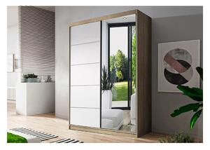 Moderní šatní skříň se zrcadlem Zorea 05 120 cm, dub sonoma korpus, bílé dveře