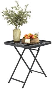 Skládací zahradní stůl Outsunny 70 x 70 cm, odolný vůči počasí, ocelový skládací stůl s vyřezávaným designem, venkovní jídelní stůl, čtvercový boční s