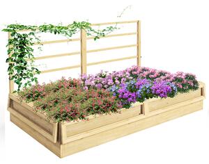 Vyvýšený zahradní truhlík Outsunny s treláží, bylinkový záhon, dřevěná rostlinná bedýnka, květinová bedýnka do zahrady, na balkon, přirozené dřevo, 18