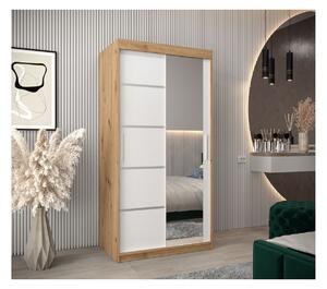 Šatní zrcadlová skříň ADELA - 100 cm, dub artisan / bílá