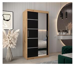 Šatní zrcadlová skříň ADELA - 100 cm, dub artisan / černá