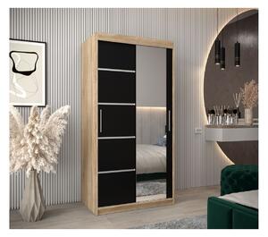 Šatní zrcadlová skříň ADELA - 100 cm, dub sonoma / černá