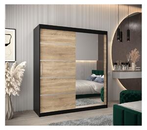 Šatní zrcadlová skříň ADELA - 180 cm, černá / dub sonoma