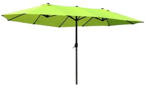 Outsunny Dvojitý Slunečník 455 x 265 cm, UV Ochrana Slunečník s Ručním Kolečkem, Patrový Plážový Větruodolný Slunečník pro Pláž, Balkon a Zahradu, Zel