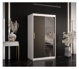 Skříň s posuvnými dveřmi a zrcadlem PAOLA - šířka 100 cm, bílá / černá