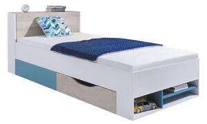 Dětská postel Planet, bílý lux/dub/mořská modrá Zvolte možnost matrace: Bez matrace