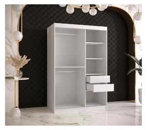 Designová šatní skříň se zlatým zrcadlem MADLA 2 - šířka 120 cm, bílá