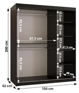 Šatní skříň RAISA 2 - šířka 150 cm, bílá / černá
