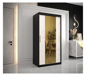 Designová šatní skříň se zlatým zrcadlem MADLA 1 - šířka 100 cm, černá / bílá
