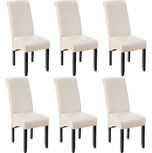 Jídelní židle ergonomická, masivní dřevo - krémová,Sada 6 kusů