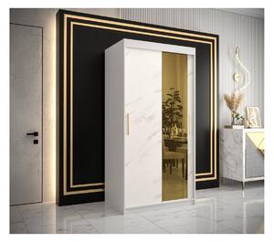 Designová šatní skříň se zlatým zrcadlem MADLA 2 - šířka 100 cm, bílá