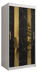 Designová šatní skříň se zlatým zrcadlem MADLA 4 - šířka 100 cm, bílá / černá