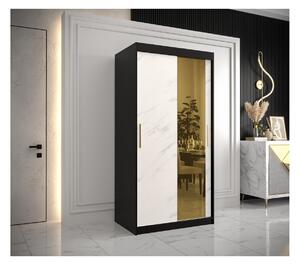 Designová šatní skříň se zlatým zrcadlem MADLA 2 - šířka 100 cm, černá / bílá