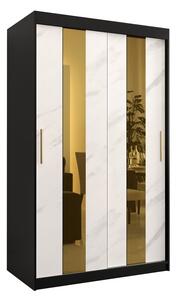 Designová šatní skříň se zlatým zrcadlem MADLA 4 - šířka 120 cm, černá / bílá