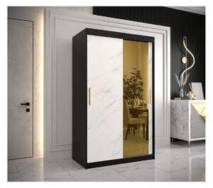 Designová šatní skříň se zlatým zrcadlem MADLA 2 - šířka 120 cm, černá / bílá