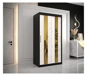 Designová šatní skříň se zlatým zrcadlem MADLA 4 - šířka 100 cm, černá / bílá