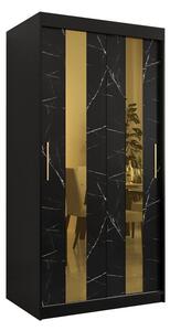 Designová šatní skříň se zlatým zrcadlem MADLA 4 - šířka 100 cm, černá