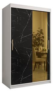 Designová šatní skříň se zlatým zrcadlem MADLA 2 - šířka 120 cm, bílá / černá