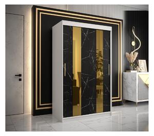 Designová šatní skříň se zlatým zrcadlem MADLA 4 - šířka 120 cm, bílá / černá