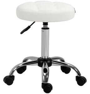 Vinsetto Rolling Stool - výškově nastavitelný pracovní stůl, otočný salónní stůl pro kancelář, masáže, umělá kůže, bílý Ø35,5 x 51-67 cm | Aosom