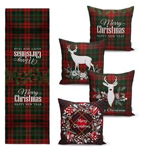 Sada 4 vánočních povlaků na polštář a běhounu na stůl Minimalist Cushion Covers Tartan Christmas