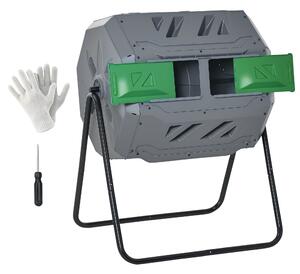 Outsunny Kompostér 160L, 71cm x 65cm x 96cm Rotující rychlý kompostér z plastu, termokompostér se 2 komorami pro bio a zahradní odpad, šedý | Aosom