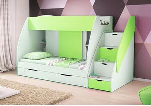 Dětská patrová postel MICKEY zelená / bílá