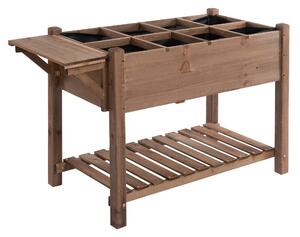 Vyvýšený záhon Outsunny s 8 dělenými sekcemi, skládacími policemi a květináčem, solidní dřevo, hnědý, 123 x 54 x 80 cm | Aosom